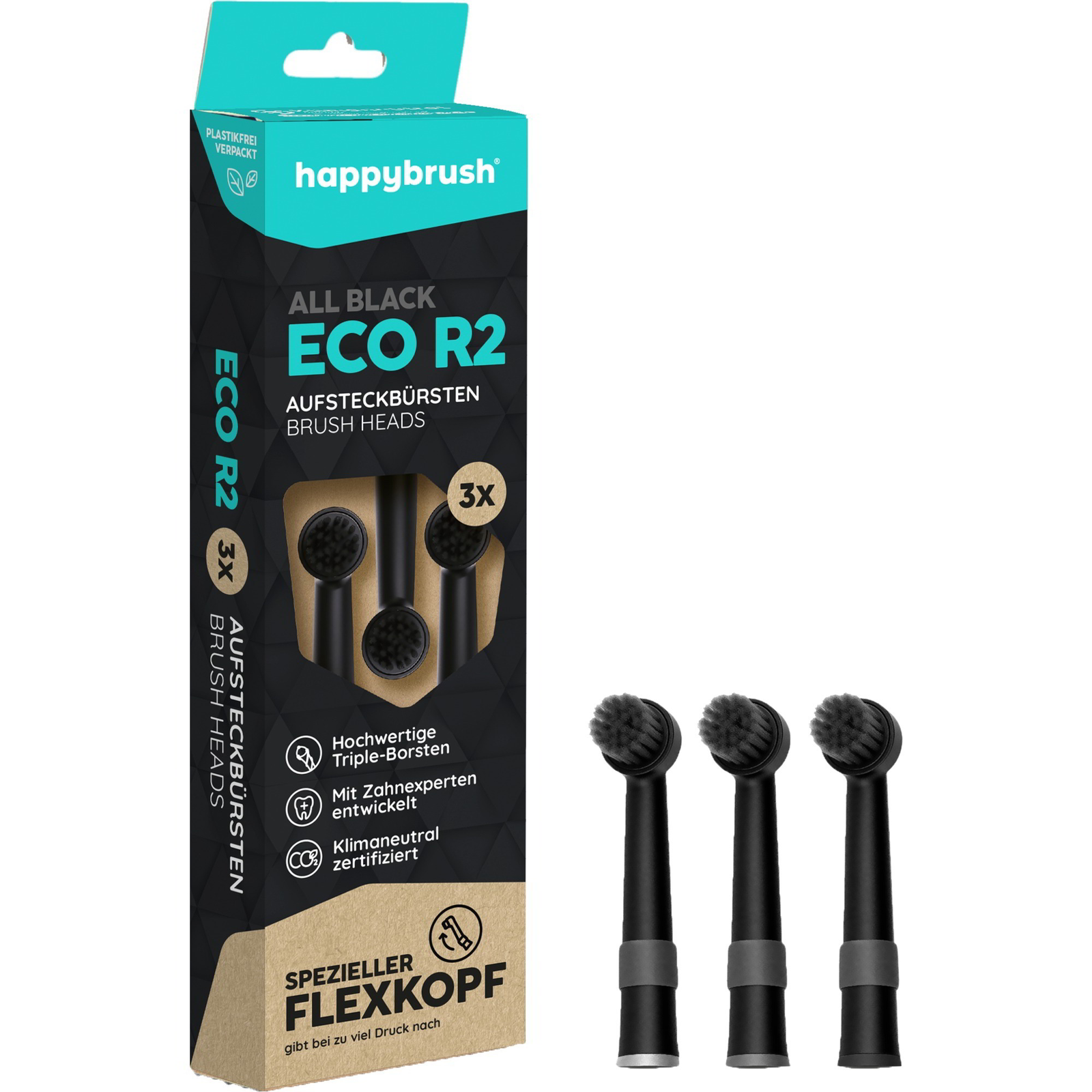 Happybrush ECO R2 Elektromos fogkefe Pótfej - Fekete (3db) (HAR2AB)