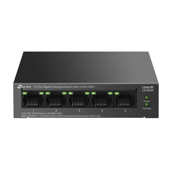 TP-Link LiteWave LS105GP switch di rete Non gestito Gigabit Ethernet (10/100/1000) Supporto Power over Ethernet (PoE) Nero