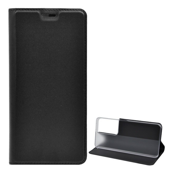 Tok álló, bőr hatású (FLIP, oldalra nyíló, asztali tartó funkció) FEKETE [Samsung Galaxy S21 Ultra (SM-G998) 5G] (5996591028408)