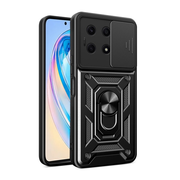 gigapack Defender szilikon telefonvédő (ütésállóság, tartógyűrű, kameravédő) FEKETE Honor X8a " csomagolás" (GP-138959)