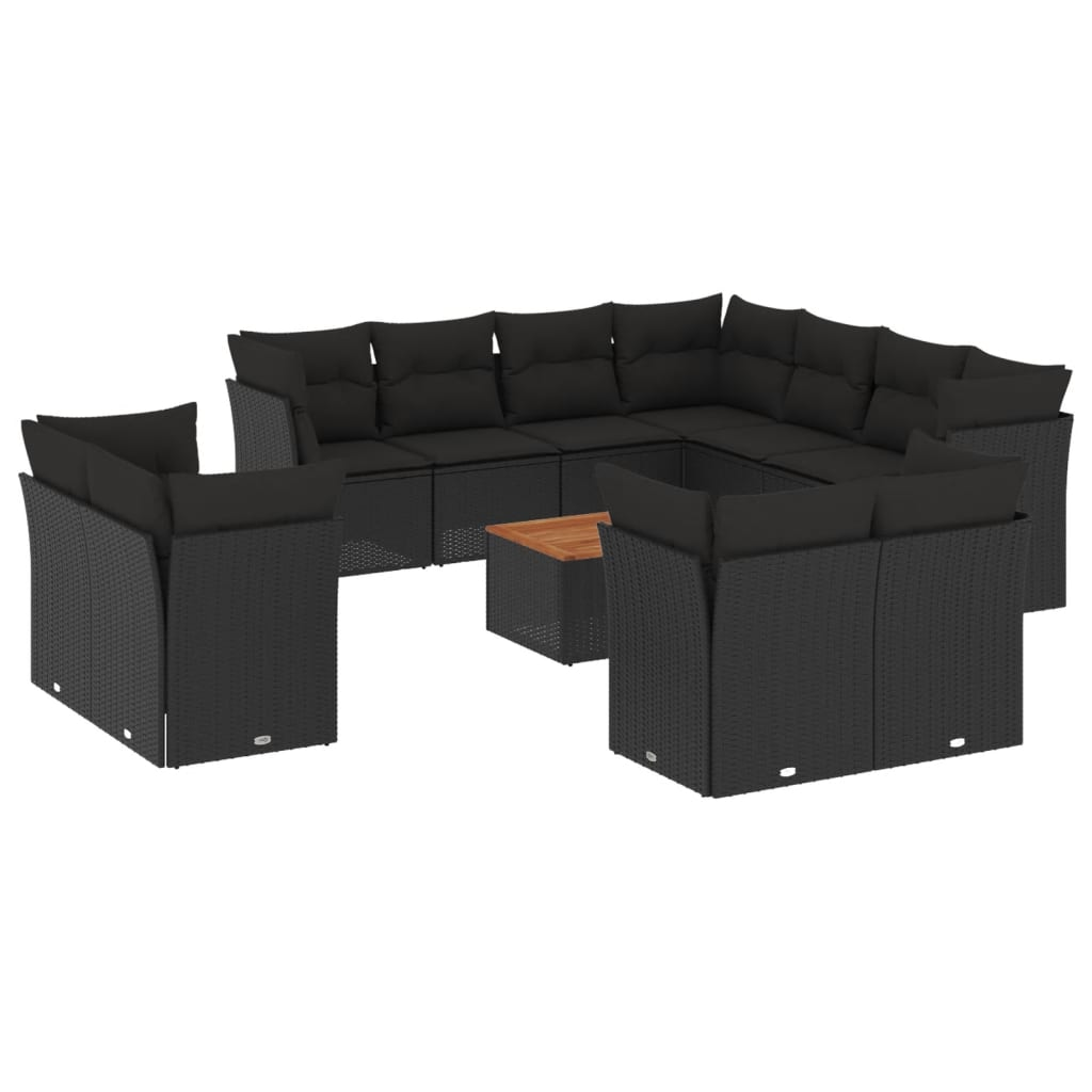 12 részes fekete polyrattan kerti ülőgarnitúra párnákkal (3223941)