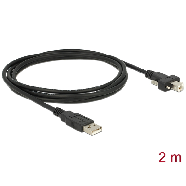 DELOCK USB Kabel A -> B St/St 2.00m mit Verschraubung sw