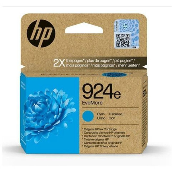 HP 924e EvoMore Cyan Original Ink Cartridge blækpatron 1 stk Højt (XL) udbytte Blå