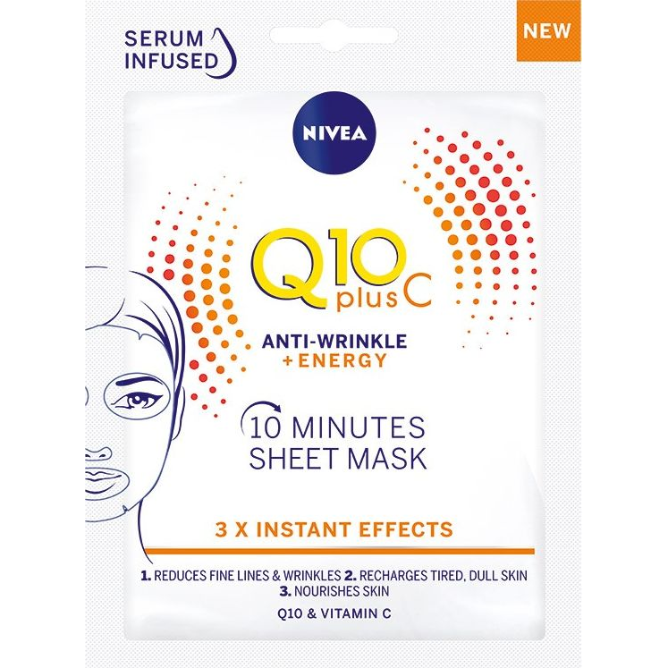 Nivea Q10 Plus fátyolmaszk 10 perces energetizáló 1db (9005800315485) (0186427)