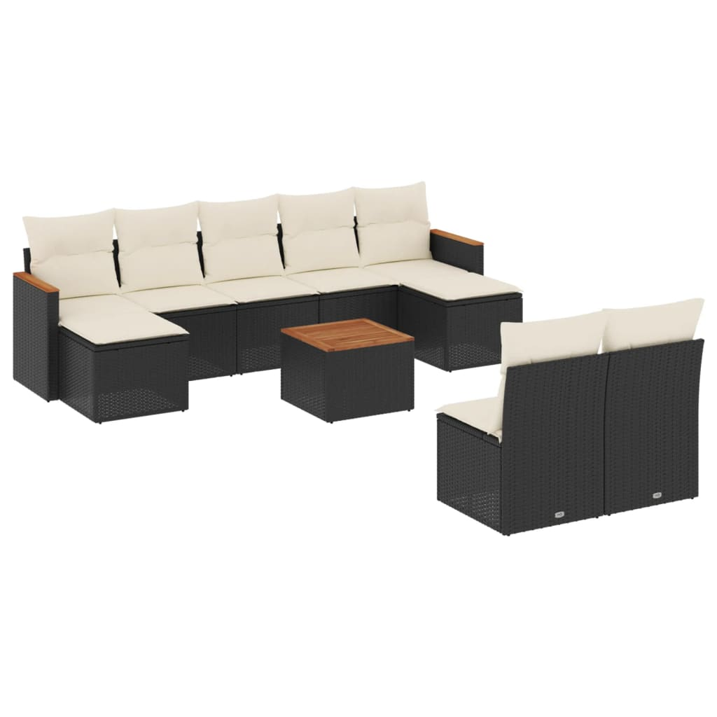 10 részes fekete polyrattan kerti ülőgarnitúra párnákkal (3258780)
