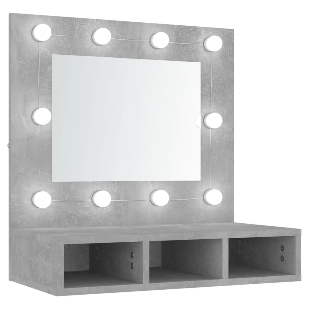 betonszürke színű tükrös szekrény LED-ekkel 60 x 31,5 x 62 cm (808886)