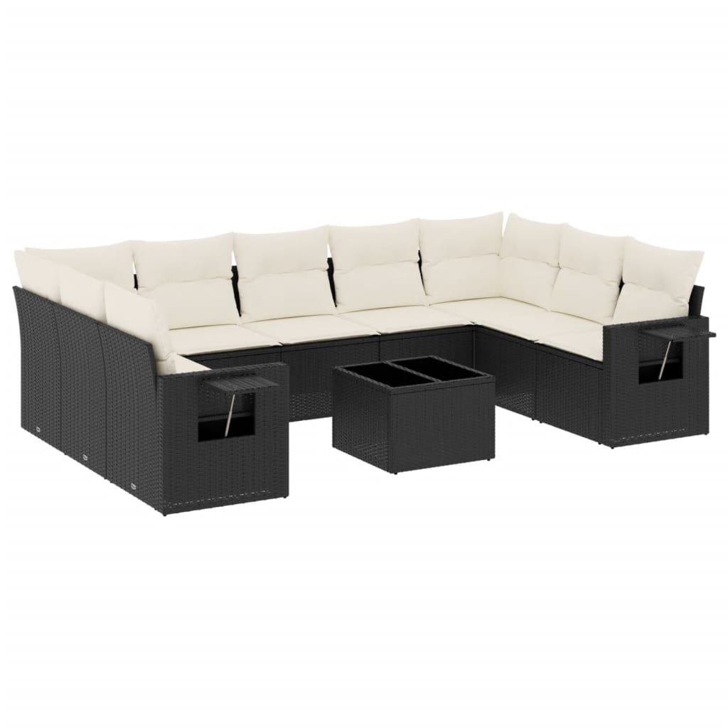 10 részes fekete polyrattan kerti ülőgarnitúra párnákkal (3252943)