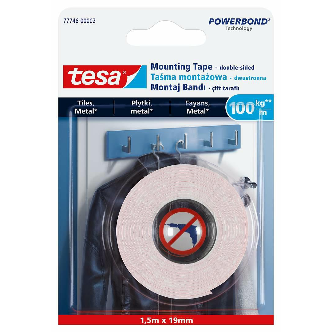 Tesa kétoldalas csempe és fém rögzítőszalag (100 kg/m) (77746-00002-00)