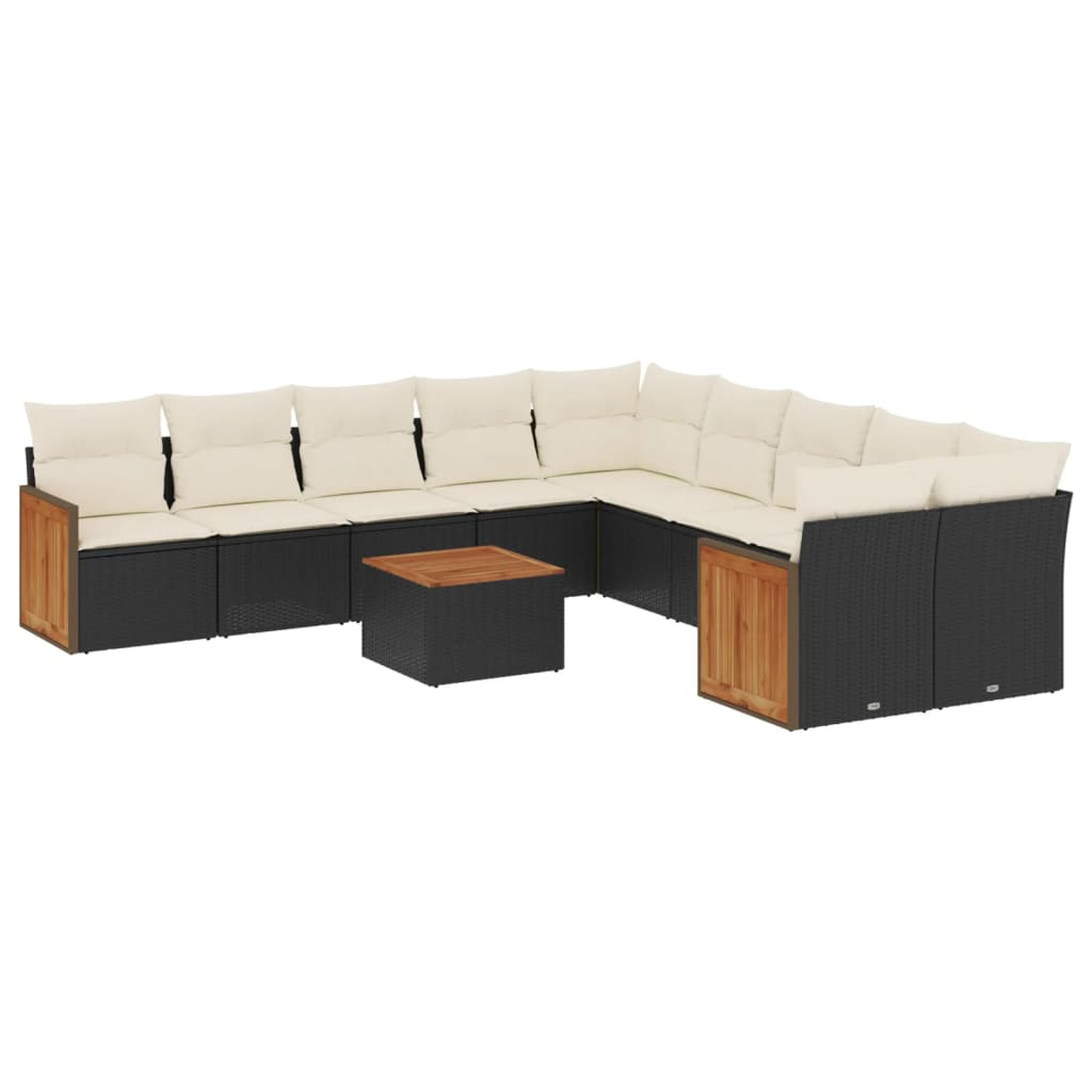 11 részes fekete polyrattan kerti ülőgarnitúra párnákkal (3228037)