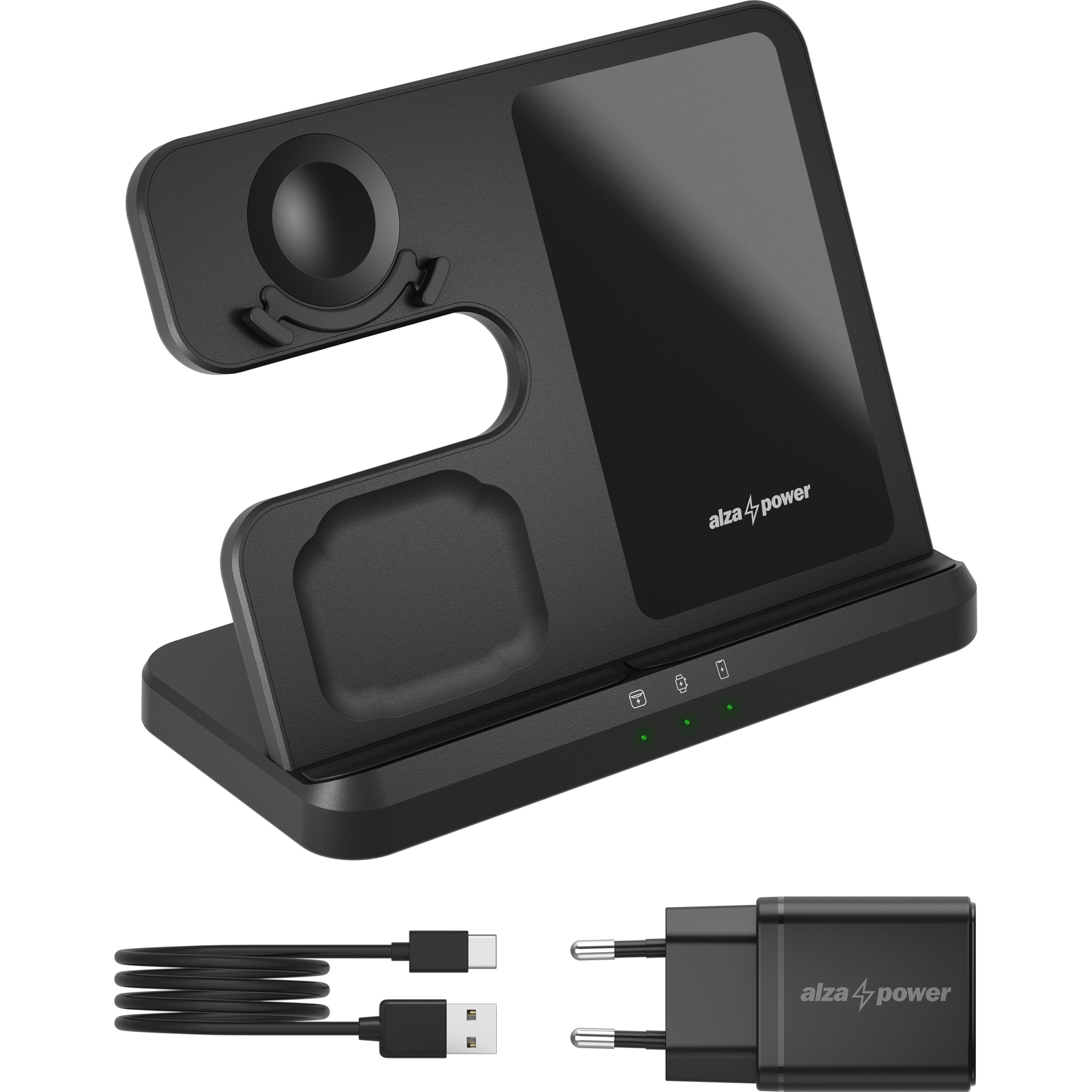AlzaPower WSC120BB 3in1 Wireless Charger - Samsung + töltő, 20W, fekete (BUN)