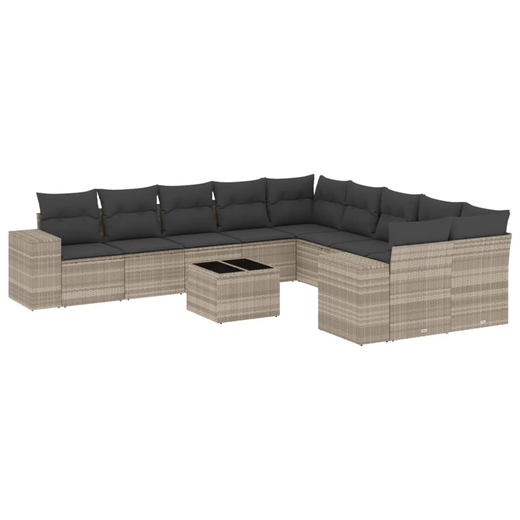 11 részes világosszürke polyrattan kerti ülőgarnitúra párnákkal (3223121)
