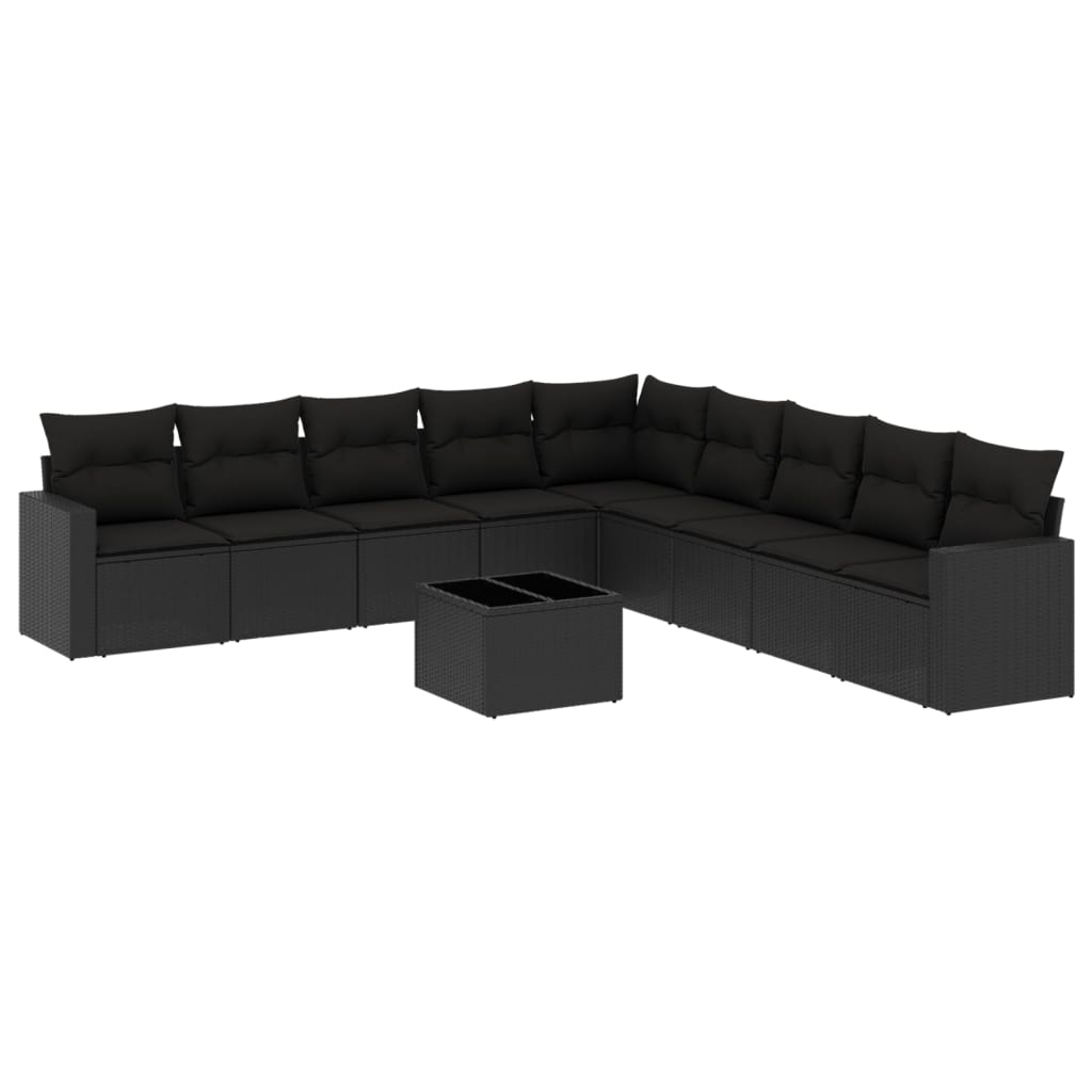 10 részes fekete polyrattan kerti ülőgarnitúra párnákkal (3219085)