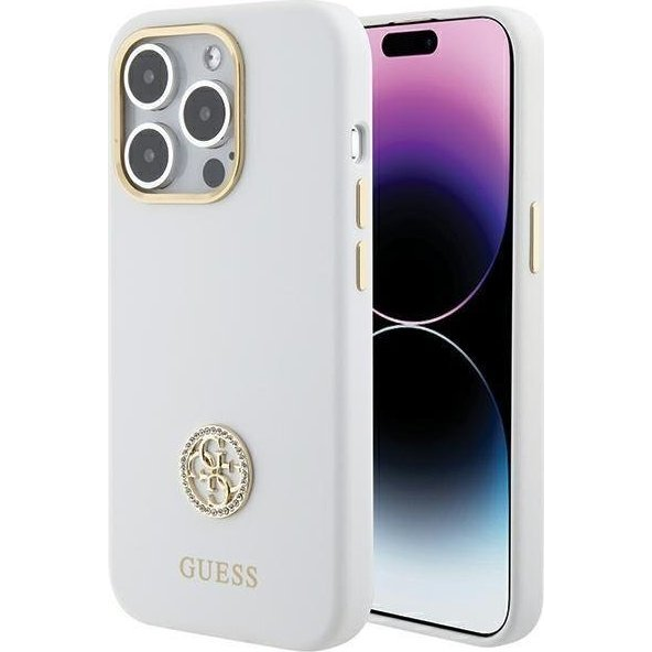 Guess Silicone Logo Strass 4G case for iPhone 15 Pro Max - white
