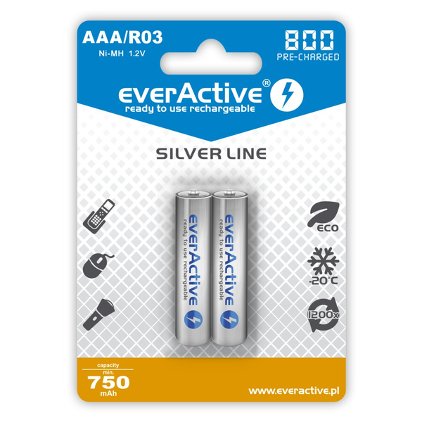 EverActive Silver Line R03 AAA 800 mAh Ni-MH Újratölthető elem (2 db / csomag)
