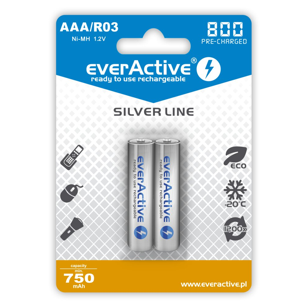 EverActive Silver Line R03 AAA 800 mAh Ni-MH Újratölthető elem (2 db / csomag) (EVHRL03-800)