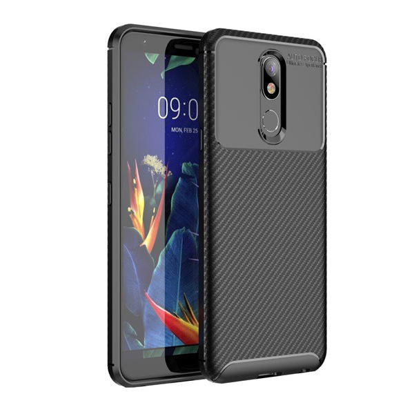 Szilikon telefonvédő (közepesen ütésálló, légpárnás sarok, karbon minta) FEKETE [LG K40 LMX420 (K12 Plus)] (5996457877263)