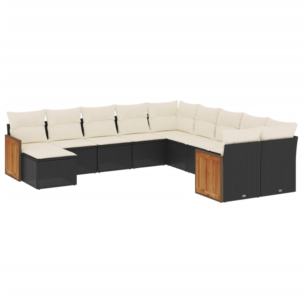 11 részes fekete polyrattan kerti ülőgarnitúra párnákkal (3228247)