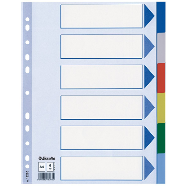 Esselte 15260 intercalare Indice a linguetta vuota Polipropilene (PP) Multicolore