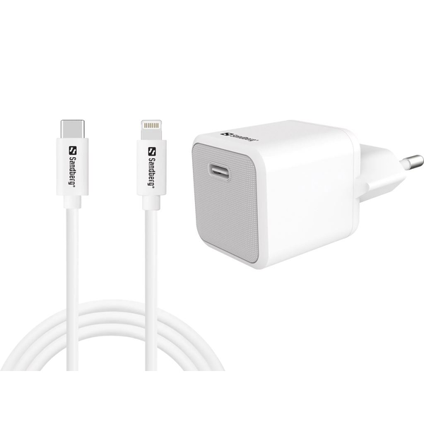 Sandberg USB-C 20W hálózati töltő fehér és USB-C - Lightning kábel 1m (441-57)
