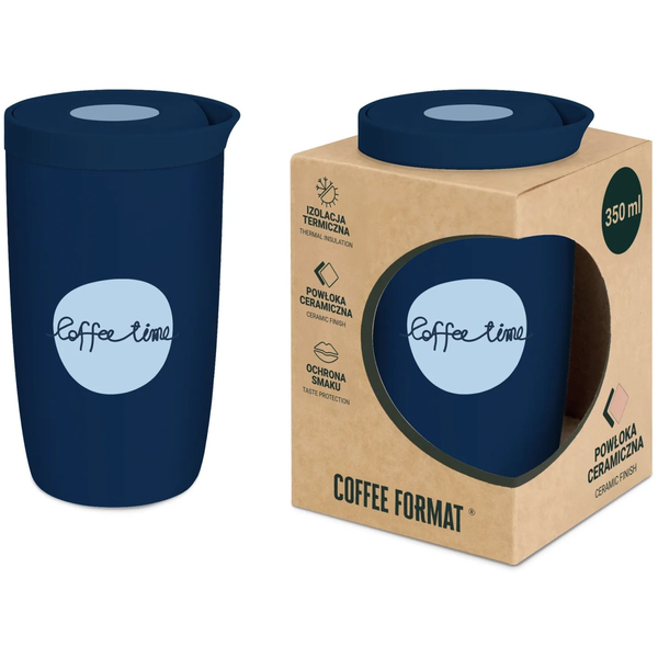 Kubek termiczny Coffee Format 350 ml - Niebieski z napisem