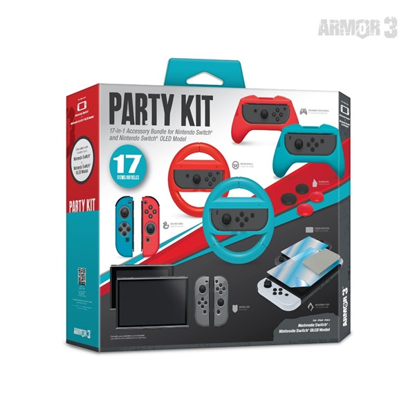 ARMOR3 M07532 Nintendo Switch/OLED Party csomag (Üvegfólia + Thumb Grips + Szilikon tokok) (M07532)
