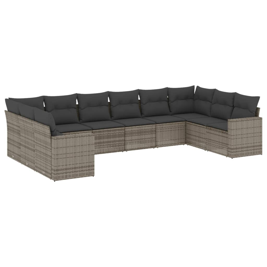 10 részes szürke polyrattan kerti ülőgarnitúra párnákkal (3219460)
