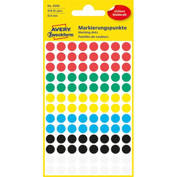 Avery 3090 8mm öntapadó vegyes színű jelölőpont (3090)