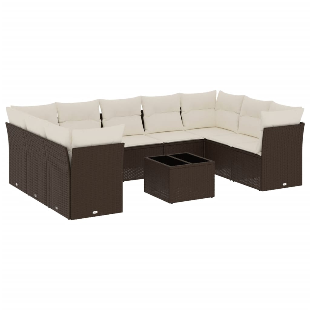 10 részes barna polyrattan kerti ülőgarnitúra párnákkal (3249982)