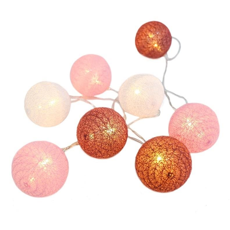 Aca Lighting rózsaszín-fehér szövet gömbök, melegfehér, 2 × AA, 285 cm, IP20 (XQ20WW2A)