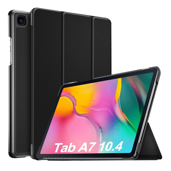 Tok álló, bőr hatású (aktív FLIP, oldalra nyíló, TRIFOLD asztali tartó funkció) FEKETE [Samsung Galaxy Tab A7 10.4 (2020) LTE SM-T505] (5996591005768)