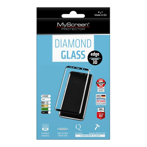 MYSCREEN DIAMOND GLASS EDGE képernyővédő üveg (3D full cover, íves, karcálló, tok barát, 0.33 mm, 9H) FEKETE [Samsung Galaxy S8 Plus (SM-G955)]