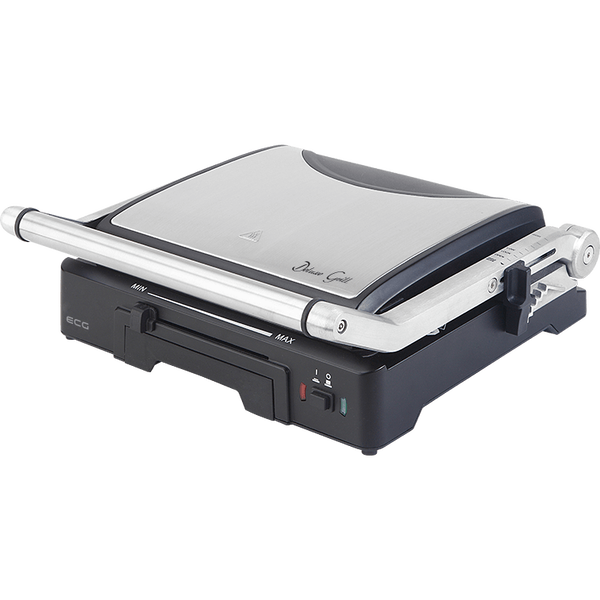 Контактен грил ECG KG 300 deluxe, 2000W, печене, скара, барбекю, грил плочи с незалепваща повърхност, променлива температура, черен/сив