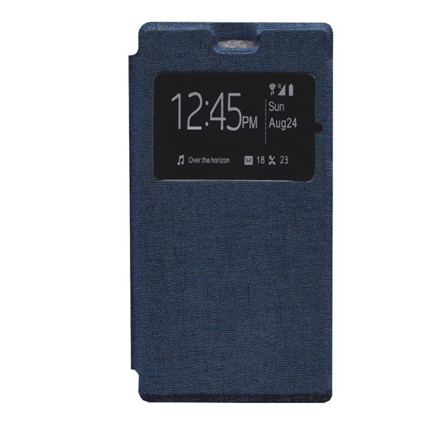 Tok álló, bőr hatású (FLIP, oldalra nyíló, S-View Cover) SÖTÉTKÉK [Sony Xperia M5 (E5653)] (5996457596898)