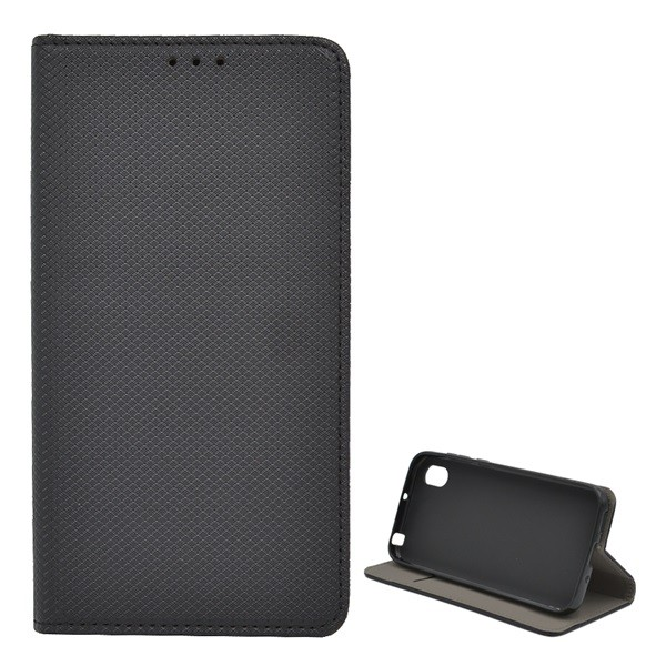 Калъф стоящ, кожен ефект (FLIP, странично отваряне, функция за държач за маса, диамантен модел) ЧЕРЕН [Honor 8S (2020)] (5996457880829)