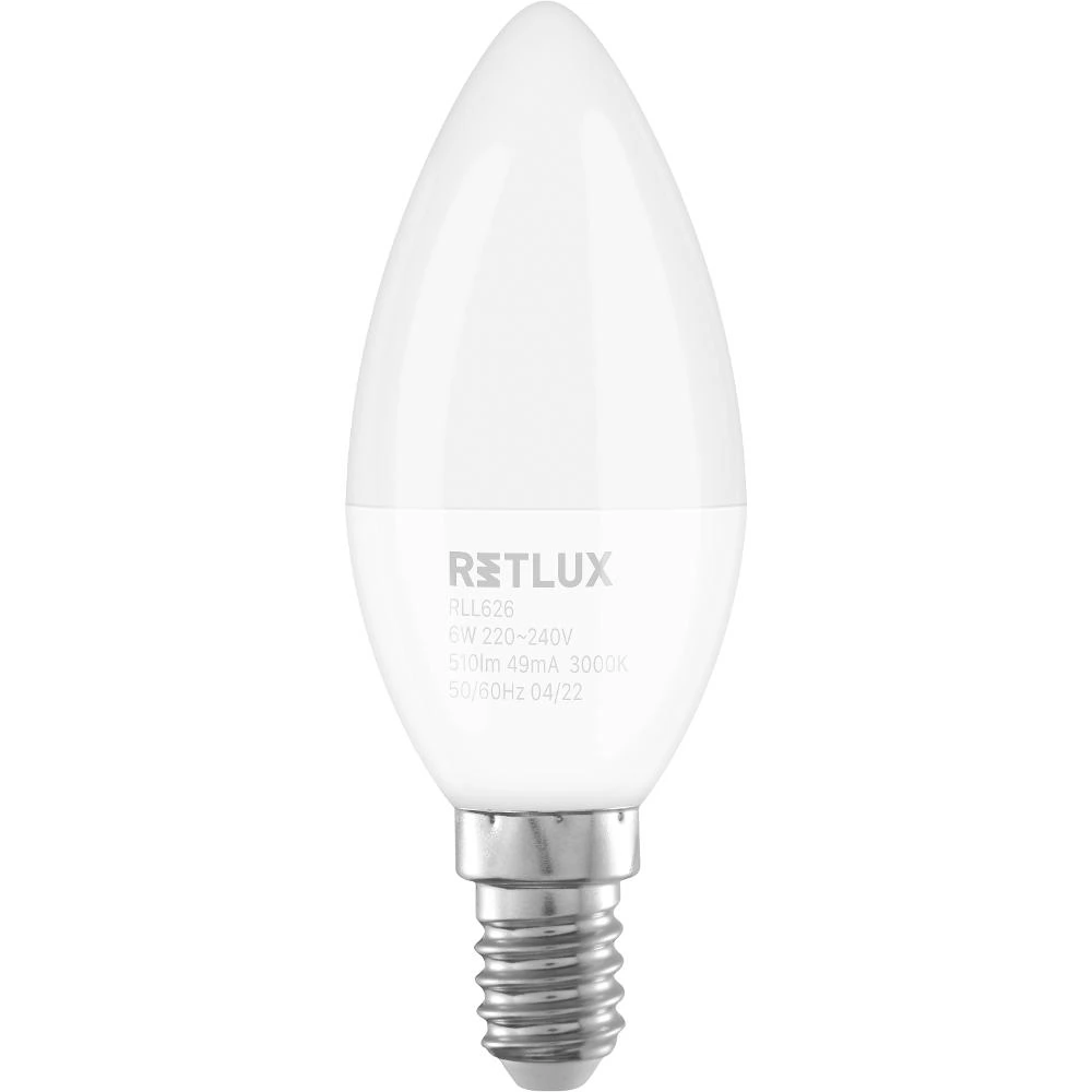 Retlux LED Gyertyaizzó izzó 6W 810lm 3000K E14 - Meleg fehér (RLL 626 C37 E14 CANDLE 6W WW D)