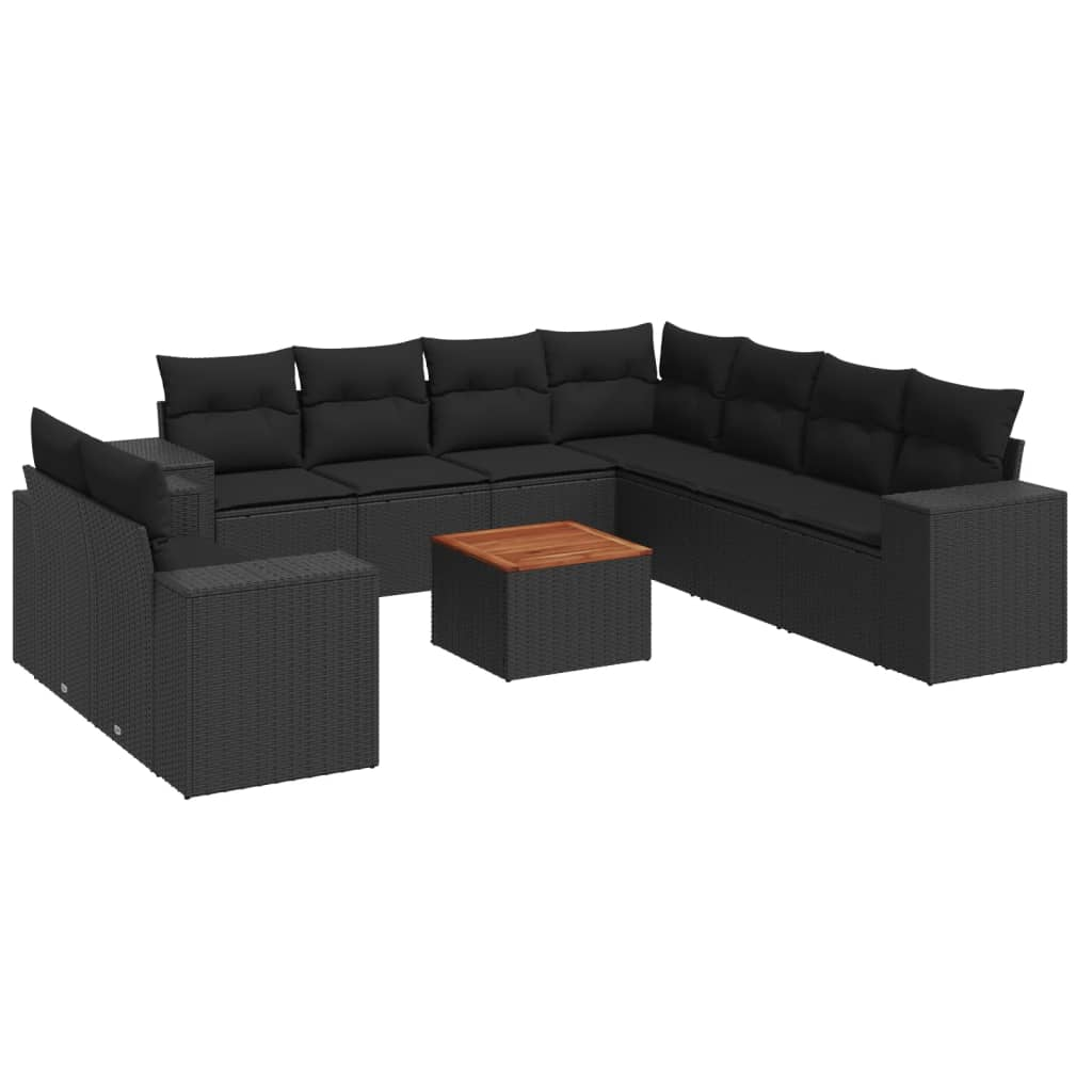 10 részes fekete polyrattan kerti ülőgarnitúra párnákkal (3257840)