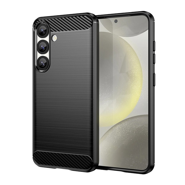 Szilikon telefonvédő (ütésállóság, légpárnás sarok, szálcsiszolt, karbon minta) FEKETE Samsung Galaxy S25 (SM-S931) 