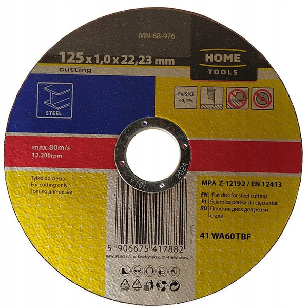 ŚCIERNICA DO CIĘCIA STALI 125X1.0X22,23 MM PŁASKA [HOME]