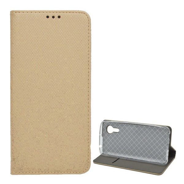 Tok álló, bőr hatású (FLIP, oldalra nyíló, asztali tartó funkció, rombusz minta) ARANY [Samsung Galaxy Xcover 5 (SM-G525F)]