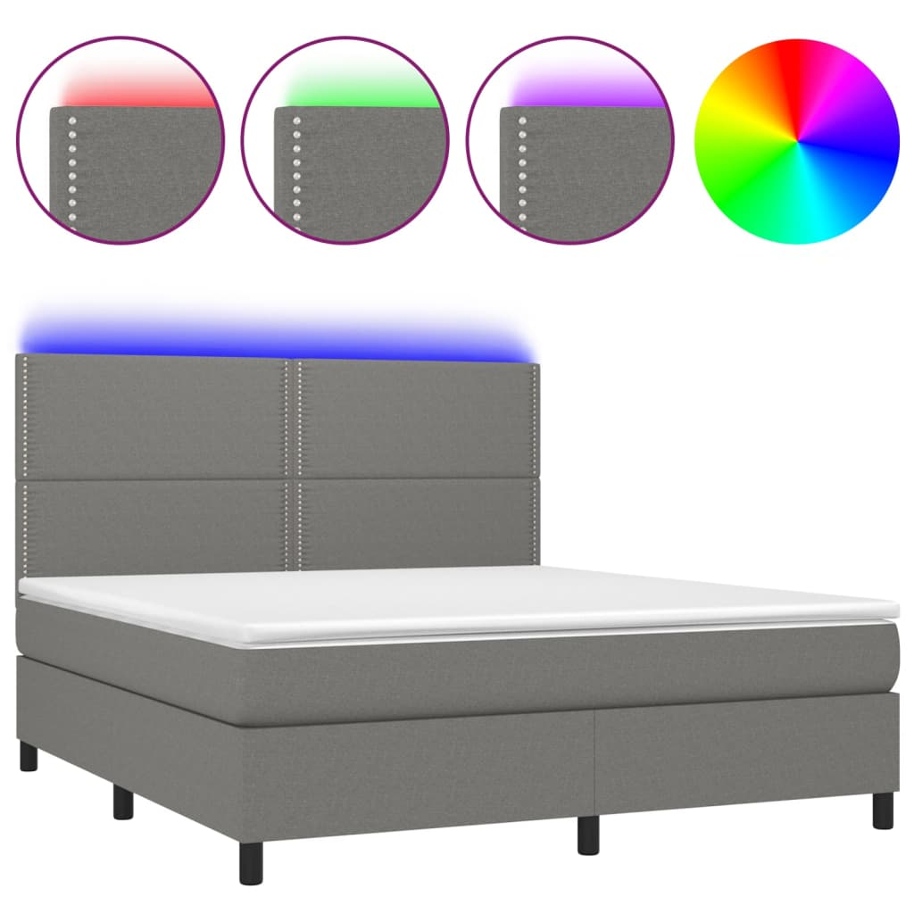 sötétszürke szövet rugós és LED-es ágy matraccal 160x200 cm (3134806)