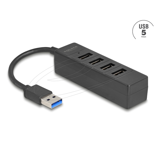 Delock USB Hub 4 porttal USB 5 Gbps 4 x A-típusú USB csatlakozóval fekete (64350)