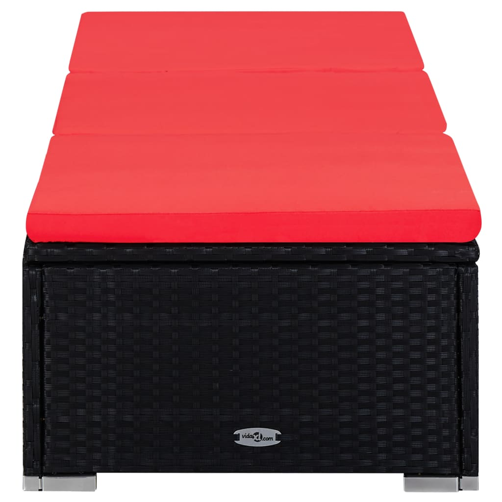 3 részes fekete polyrattan kerti napozóágy szett asztallal (3057667)