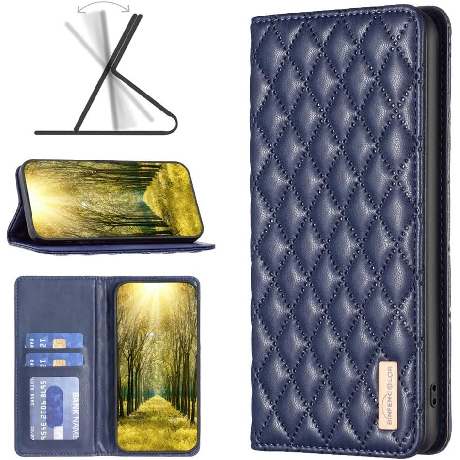 Motorola Moto G200 5G / Edge S30, Oldalra nyíló tok, stand, kártyatartóval, 3D rombusz minta, Wooze Pillow, kék (132203)