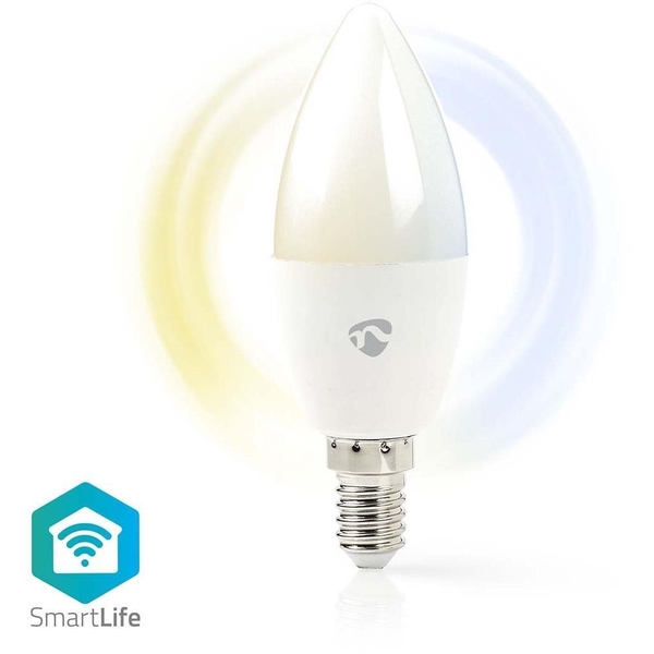 Smart LED крушка, Nedis, Пластмаса, Wi-Fi, E14, 4.9 W, 470 lm, Студено бяло/Топло бяло