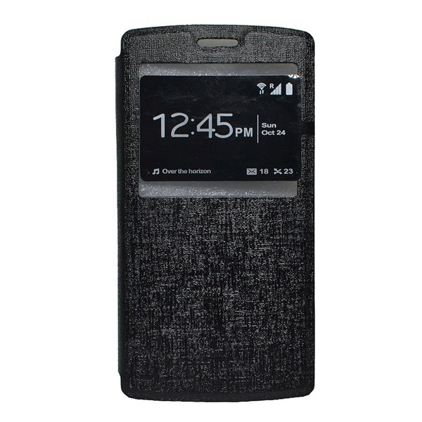 Tok álló, bőr hatású (FLIP, oldalra nyíló, S-View Cover) FEKETE [LG G4c (H525n)] (5996457576715)