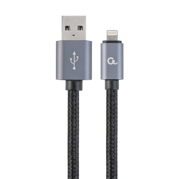 Кабел за захранване и данни на Gembird, USB 2.0 (T) към Lightning (T), 1,8 м, златни конектори, черен, CCB-mUSB2B-AMLM-6