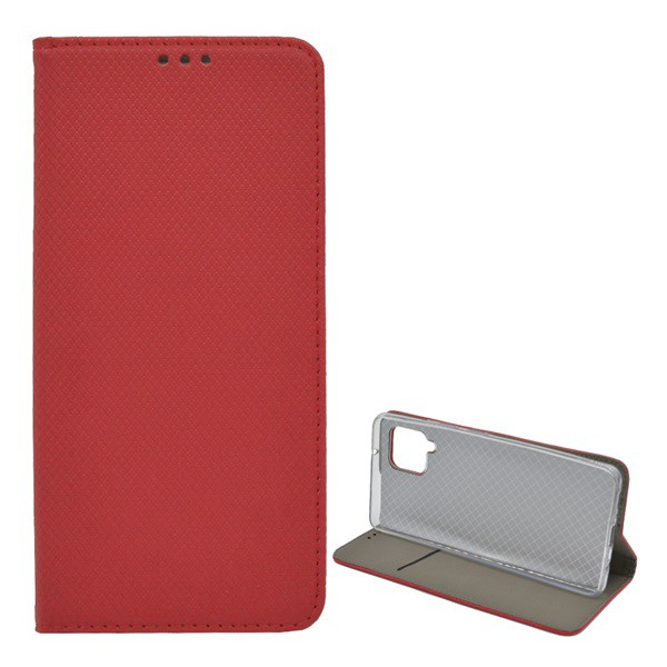 Tok álló, bőr hatású (FLIP, oldalra nyíló, asztali tartó funkció, rombusz minta) PIROS [Samsung Galaxy A42 5G (SM-A425F)] (5996591022352)