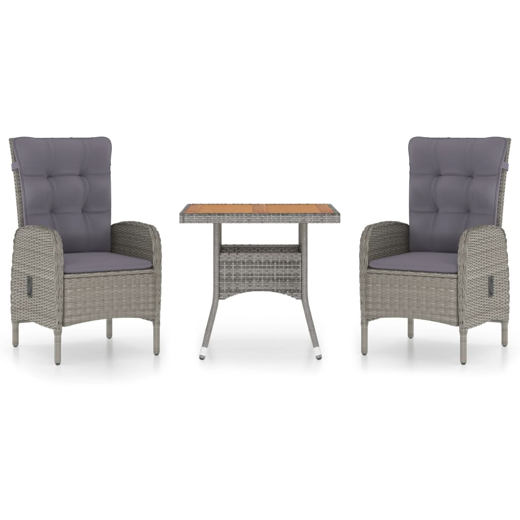 3 részes szürke polyrattan és akácfa kerti étkezőgarnitúra (3058523)