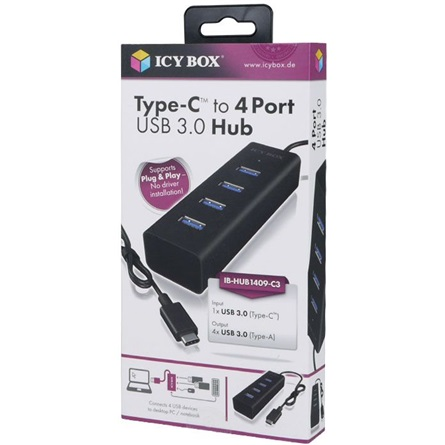 ICY BOX IB-HUB1409-C3 USB 3.2 Gen 1 (3.1 Gen 1) Type-C 5000 Mbit/s Fekete (IB-HUB1409-C3)