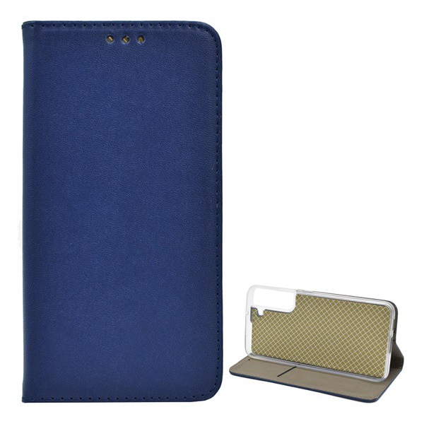 Tok álló, bőr hatású (FLIP, oldalra nyíló, asztali tartó funkció) SÖTÉTKÉK [Samsung Galaxy S22 Plus 5G (SM-S906)] (5996591123745)